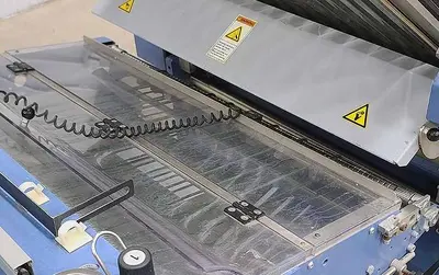 USED 2007 MBO PAPER FOLDER W/ UW UNWINDER, PANEL SHEETER SVC 520C, AND VERTICAL STACKING SVC 520S