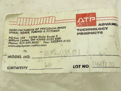 ATP B38-03MH Male Straight Fitting 3/8" Push Tube 3/8" Male NPT Brass Lot of 10