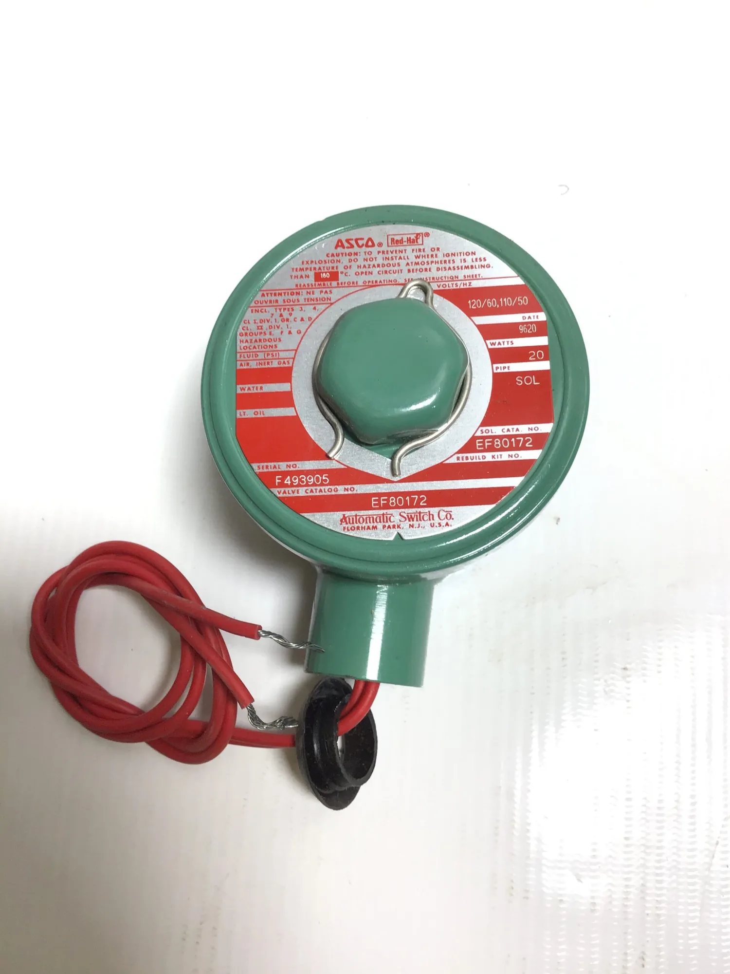 ASCO EF80172 Red Hat Solenoid Valve 20W 110/120V 50/60Hz Enclosure Type 3,4,7& 9