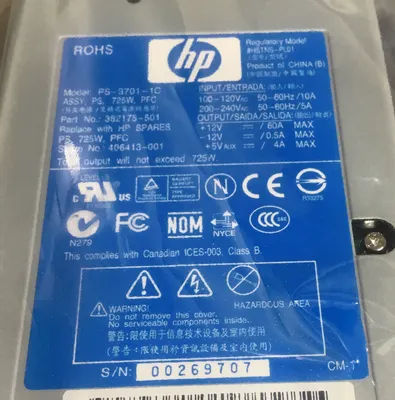 HP PS-3701-1C / 382175-501 ProLiant ML350 In: 120/240V Out: 12VDC 725W