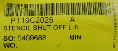NEW PT19C2025 STENCIL SHUT OFF SHAFT