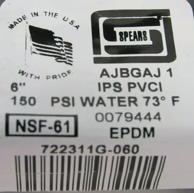 NEW SPEARS 722311G-060 LUG INSERT PVC 6" 722311G060