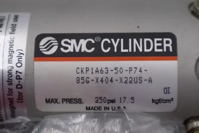 SMC CYLINDER MAX PRESS 250PSI CKP1A63-50-P74-85G-X404-X22US-A NEW STOCK 1666-A