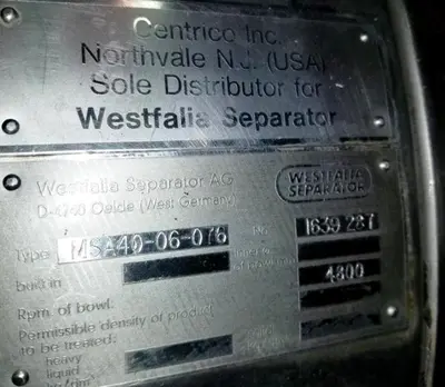 Westfalia MSA 40-06-076 milk clarifier, 316SS.