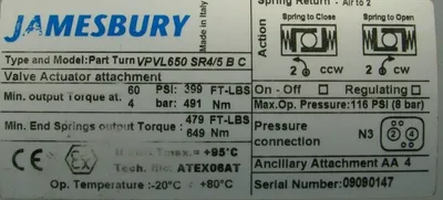NEW JAMESBURY VPVL650SR4/5BC VALVE ACTUATOR VPVL650SR45BC
