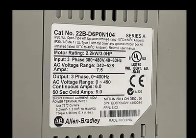 Used ALLEN-BRADLEY ALLEN-BRADLEY 22B-D6P0N104 SER A Variable Speed Drives | ND Industrial Surplus #1214305