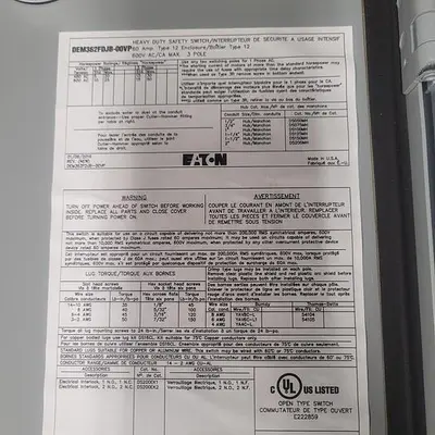 USED EATON EATON DEM362F0JB-00VP HEAVY DUTY SAFETY SWITCH