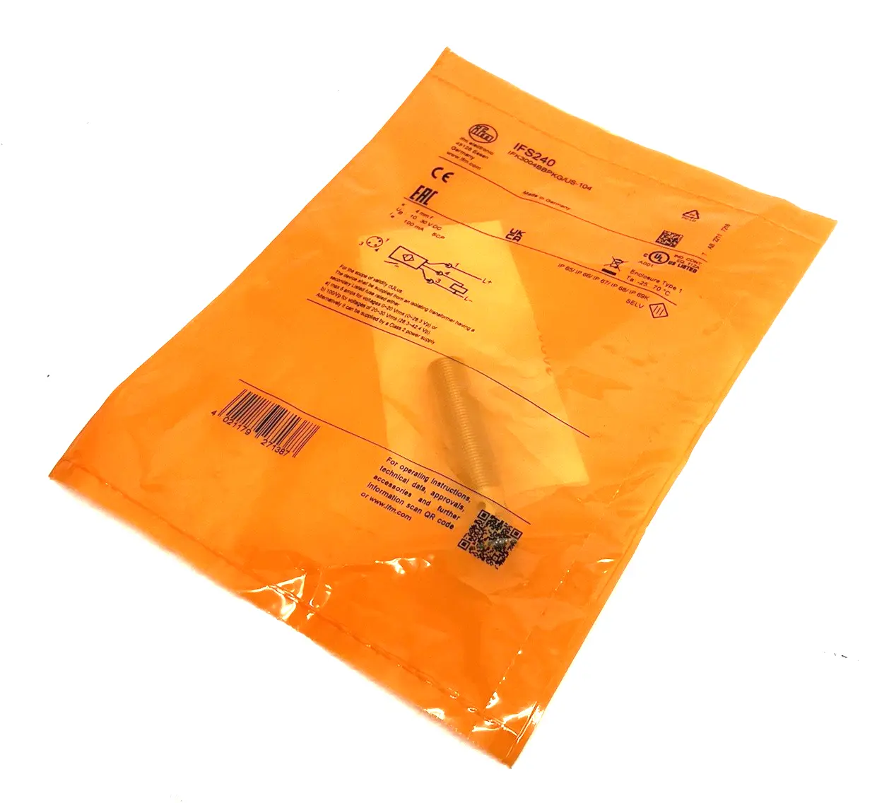 NEW IFM INDUCTIVE PROXIMITY SENSOR M12 BARREL, 4MM RANGE, IFK3004BBPKG/US