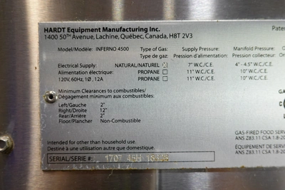HARDT NATURAL GAS COMMERCIAL ROTISSERIE MODEL INFERNO 4500 (CAPACITY 40 CHICKENS)