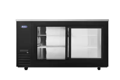 New | in-Stock Atosa New Atosa SBB69SGGRAUS2 69" Back Bar Cooler w/ Sliding Glass Door Shallow Depth (Black Exterior) Bottle Coolers Illinois US | Falcon Restaurant Supply #1375589