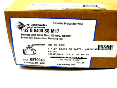 NEW KF CONTROMATICS B6400 BALL VALVE 1 1/2 B 6400 SS M17