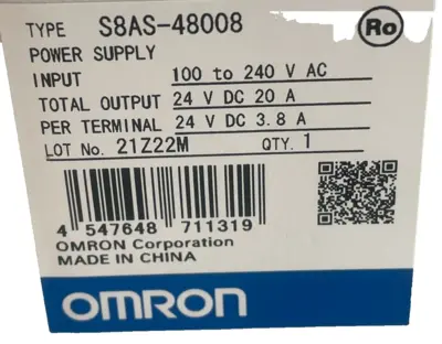NEW OMRON S8AS-48008 POWER SUPPLY 24V DC 20A S8AS48008