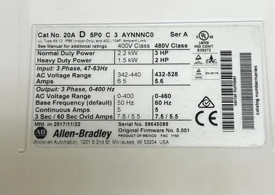 New | in-Stock ALLEN-BRADLEY 20AD5P0C3AYNNNC0 Variable Speed Drives Ohio US | Surplus Asset Holdings #1207154