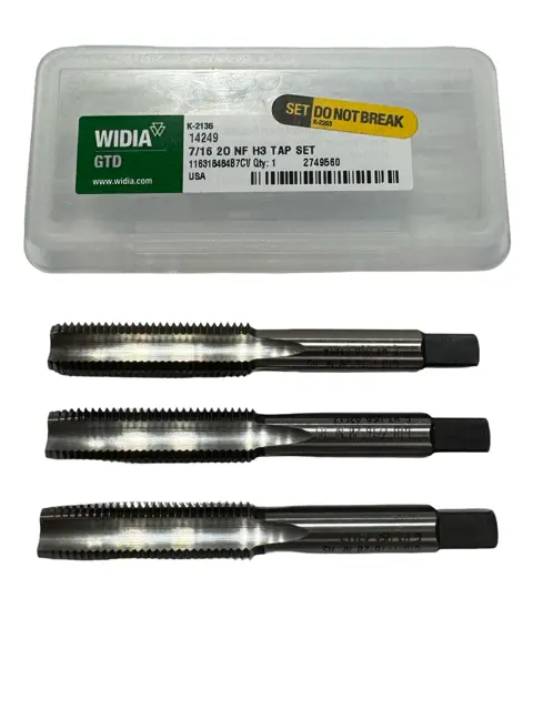 Widia 7/16"-20 NF HSS Hand Tap Set 4FL H3 Plug Bottoming Taper USA