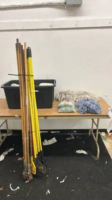 Lot of Mop Handles and Replacement Mop Heads Assorted Types