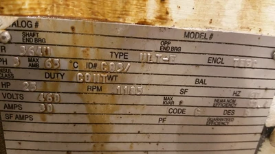 US Motors 25HP; 1185RPM; 460V; Frame: 364U C03/