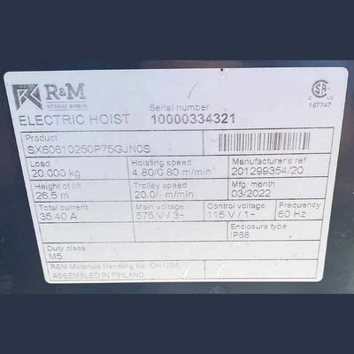 R&M 20 Ton Electric Cable Hoist