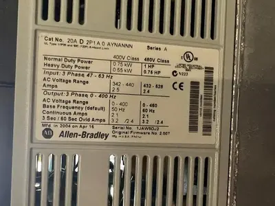 🔴 Heading to Auction May 27 - Used Five Allen Bradley Power Flex70 Variable Frequency Drives (480 Volt)