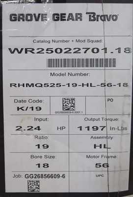 NEW GROVE GEAR RHMQ525-19-HL-56-18 GEAR REDUCER 19:1 WR25022701.18