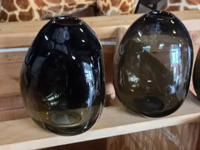 Lot of (4) Handblown Art Glass Table Vases by Holmegaard 5" x 7" (black) (rounded triangle)