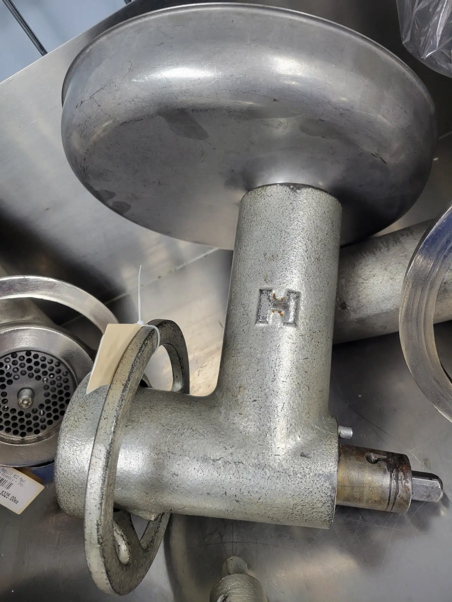 Complete Hobart #12 Meat  Grinder Head and Round Pan