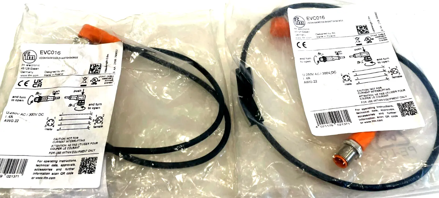 NEW IFM EFECTOR VDOAH040MSS00,6H04STGH040MSS EVC016 CABLE 0.6M LOT OF 2