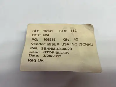USED MISUMI STOPPER BLOCK, COUNTERBORED, 20MM THICK, 30MM HEIGHT