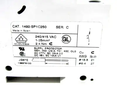 NEW 2 PCS. ALLEN BRADLEY 1492-SP1C250 CIRCUIT BREAKER SERIES C 1492SP1C250