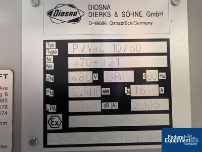 USED DIOSNA 10 Liter Diosna High Shear Mixer, S/S, Model P/VAC 10/60