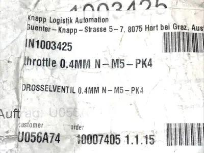 New | in-Stock Knapp Throttle Valve 0.4mm N-M5-PK4 LOT OF 4 Parts (Hydraulics and Pneumatics) Michigan US | Maverick Industrial Sales #1395658