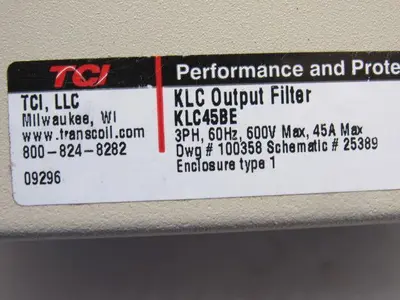 TCI/TRANS-COIL KLC45BE Output Filter W/Enclosure 3HP 45A 600V 50/60Hz