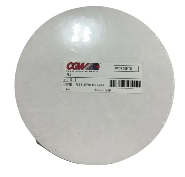 CGW 8" Metallurgical PSA Sanding Disc 180/P180 Silicon Carbide 100 Pack