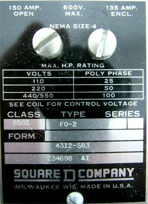 NEW SQUARE D 8502-F0-2 CONTACTOR SIZE 4 3 POLE 380/440V 8502F02 8502-FO-2