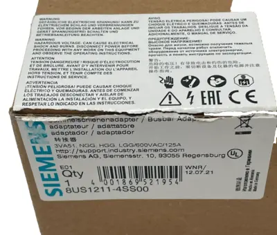 NEW SIEMENS 8US1211-4SS00 DEVICE ADAPTER 125AMP 8US12114SS00