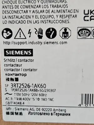 Siemens 3RT25261AK60 4Pole Contactor 25A 11kW 120Vdc Coil (BIN424)