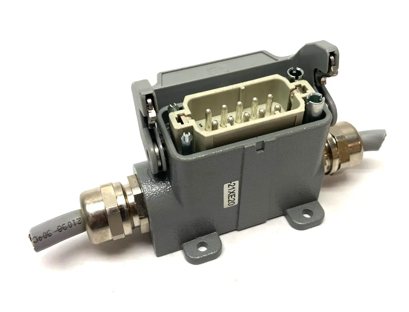 USED HARTING HAN 10A-HSM-HC 1 LEVER 2XM20 CONNECTOR W/ FRAME & INSERTS