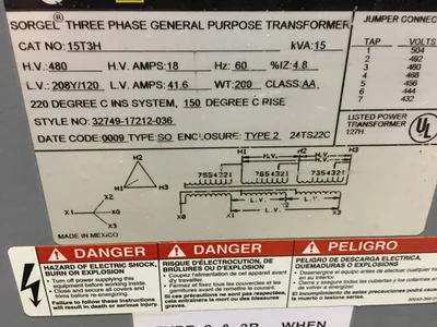Square D 15 KVA 480v Dry Type Transformer