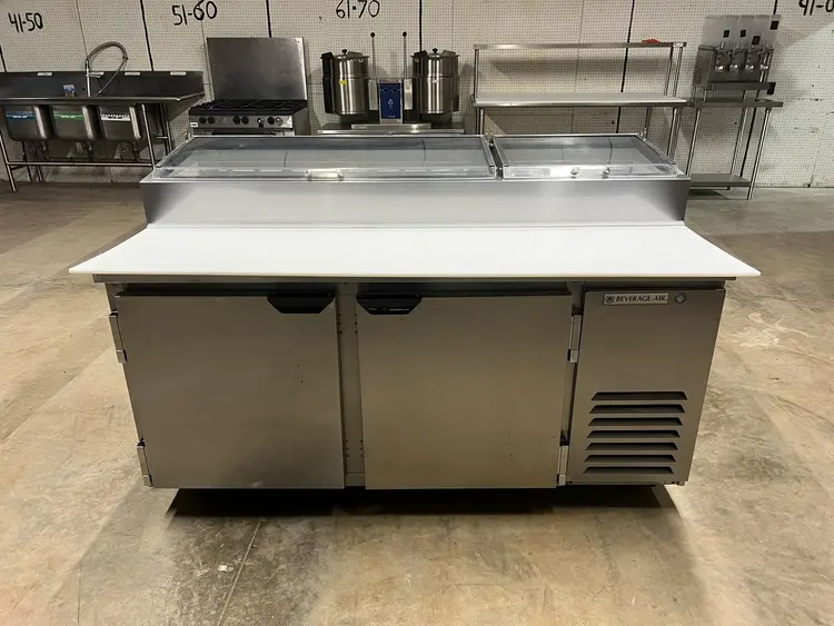 Used Beverage Air Used 67" Beverage Air DP67-CL Clear Lid Refrigerated Pizza Prep Table 120V Food Prep Tables Illinois US | Falcon Restaurant Supply #1373815