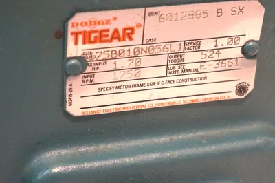 USED DODGE TIGEAR 6012885-B-SX WORM GEAR REDUCER 75B010N056L1 1750 RPM 6012885