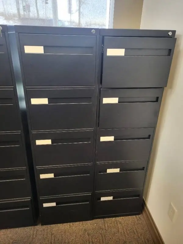 Vertical Filing Cabinets - 2 Units, 5-Drawer Each, 18W x 28D x 63H, Black Steel