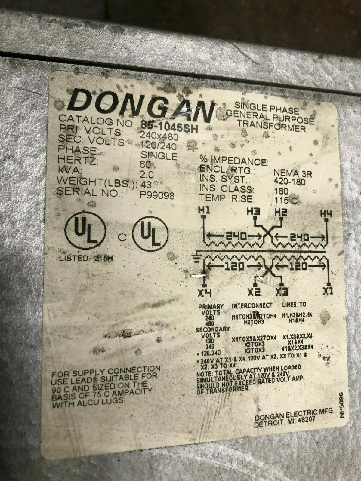 Used Dongan 85-1045SH Transformers Ohio US | Great American Equipment Company #165205