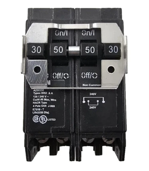 Eaton BQ230250 Circuit Breaker, Type BQ, 4-Pole, 2x 30A / 2x 50A [New]