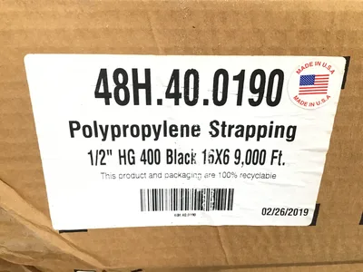 1/2″ x 9000′ Polypropylene Strapping 48H.40.0190 Black 16×6 Core HG 400