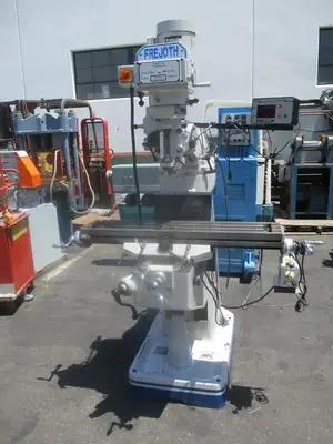 Frejoth (Bridgeport copy) milling machine w/ digital read out feed, 9" x42"table, 3 HP, R8 taper, 220V / 440V, impeccable
