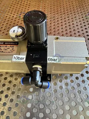 Used SMC EVBA1110-F02  PNEUMATIC BOOSTER REGULATOR / BOOSTER CYLINDER  0.1-1.0 MPA Regulators California US | Equipment Lab #1326926
