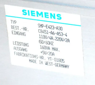 USED SIEMENS SMP-E423-A30 POWER SUPPLY SMPE423A30