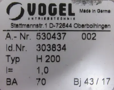 NEW VOGEL 530437-002 GEAR BOX 1:1 H200 530437002