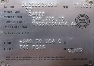 USED MICRO MOTION DL200S226SU MASS FLOW SENSOR
