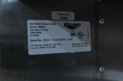 142-0908 Vollrath 38003 3 Well Hot Food Warmer Steam Table