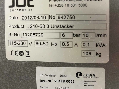 2012 JOT AUTOMATION J210-50.3 PCB Destacker PCB Destacker | Tekmart International Inc. (2)